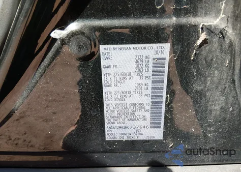 2017 Nissan Rogue Sl z USA, uszkodzony, nr VIN 5N1AT2MV1HC737646